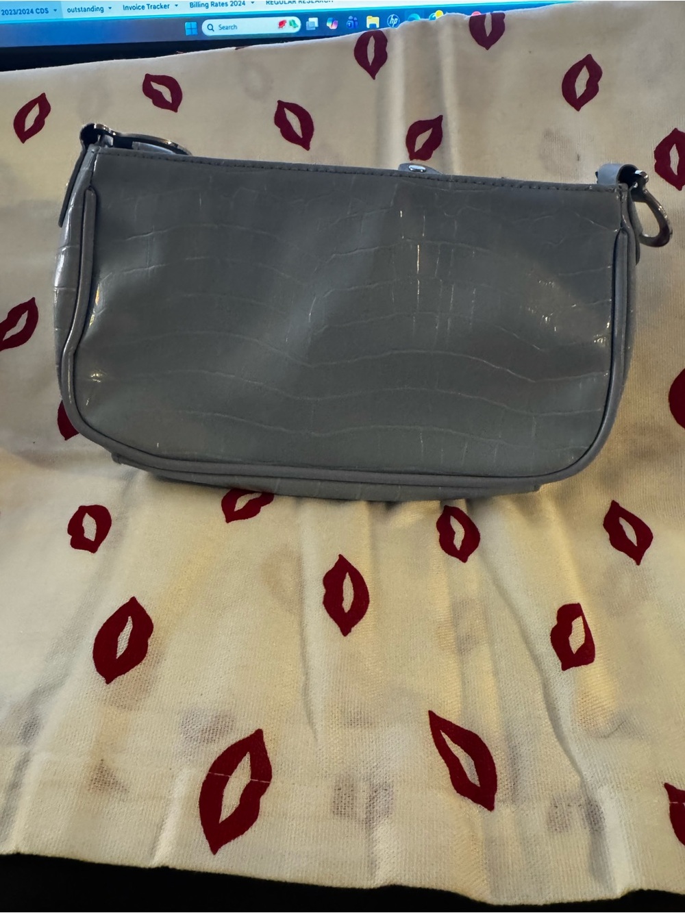 Y2K Women's Croc-Texture Shoulder Bag in Light Blue - Picture 4 of 6